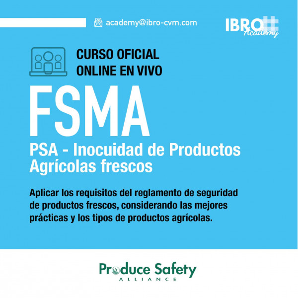 Curso online en vivo - Inocuidad de productos agrícolas frescos Ley FSMA